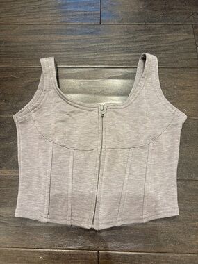 Mono B Gray Zip Front Corset Crop Tank